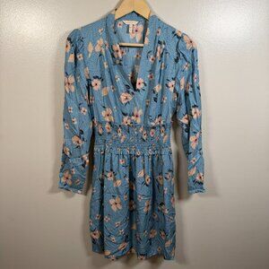 Rebecca Taylor Daniella Silk Blend Dress Size 4 Blue Floral V-Neck Feminine
